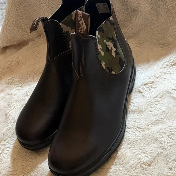 Blundstone Dark Brown Leather & Camouflage Men's Boots size 12 - Picture 7 of 8